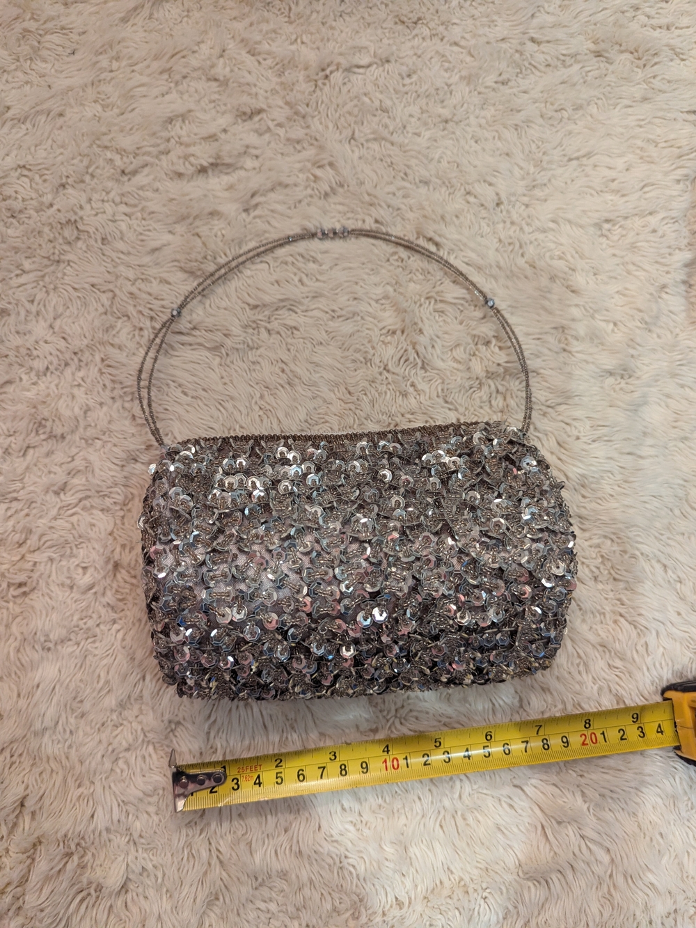 Silver Sequin Evening Clutch Bag